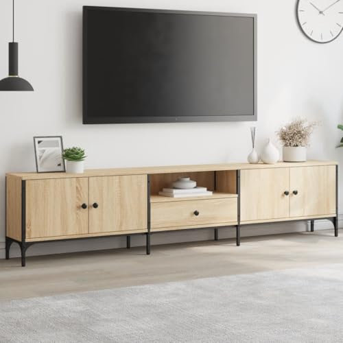 Canditree 200 cm Meuble TV avec Rangement, Banc TV avec 4 Portes 1 Tiroir Support de Télé pour Salon (chêne Sonoma)