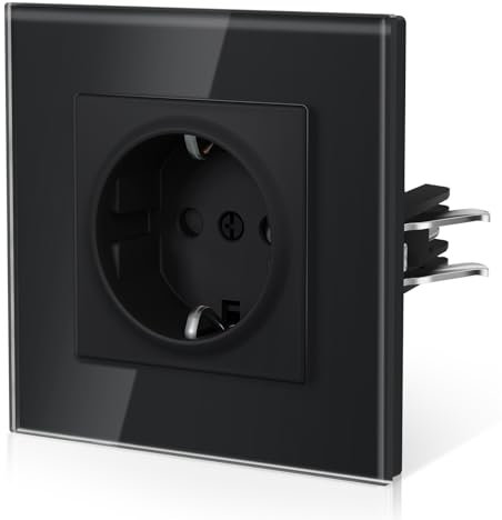 BSEED Enchufe Pared con Cristal,Enchufes Empotrable Estándar,Instalación Con Garfio,Seguridad infantil,E-Serie,1 Enchufe,86mm Negro