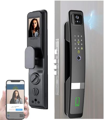 6 Ways to Unlock Smart Door Lock, 3D Face + Fingerprint Recognition, Key/Ic Card/USB Charging, Tuya/Smart Life App - Digital Password Lock