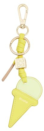 DUDU Schlüsselanhänger aus Leder mit Eiscremetüte, Herren-Damen-Schlüsselanhänger, mit Ring und Karabinerhaken, Sommer-Design-Schlüsselanhänger Vanilla Cream