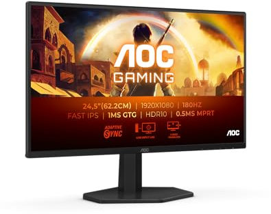 AOC Gaming 25G42E - 25 Zoll Full HD Monitor, 180 Hz, 1 ms, FreeSync Prem., G-Sync comp., HDR10 (1920x1080, 1x HDMI 2.0, 1x DisplayPort 1.4) schwarz