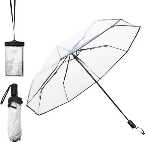 ZMDMAH Regenschirm Transparent, Durchsichtiger Regenschirm Durchsichtig, Transparenter Regenschirms, Umbrella Transparent, Regenschirme, Taschenschirm Automatik, regenschirm durchsichtig groß