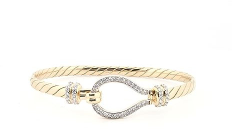 Jewelco London Ladies Solid 9ct Yellow Gold CZ Hook Fitting Noose Rope Loop Stirrup 4mm Bangle Bracelet