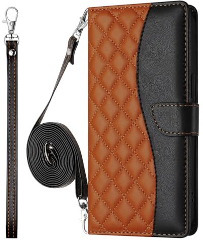 Crossbody Wallet Case for Motorola Edge 5G 2025, RFID Blocking PU Leather Flip Cover with Card Slots Holder Wrist Strap Lanyard, Brown