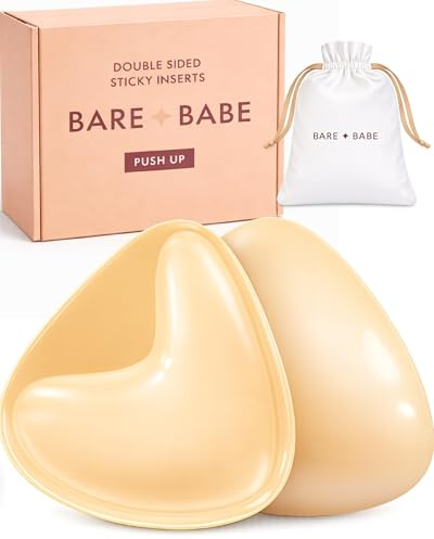 Bare Babe Sticky Push Up Inserts, Double Sided Sticky Bra Inserts, Adhesive Bra Pads, Sticky Bra Lift, Push Up for Bikini (Honey, Small)
