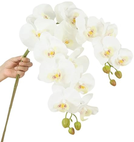 DODXIAOBEUL 2 steli di orchidee artificiali, realistici al tatto, in lattice, 96 cm, rami di orchidea artificiale, 9 teste, fiori finti Phalaenopsis per feste di nozze, decorazione per la casa e il