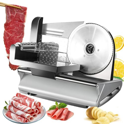 Electric Meat Slicer, Multi-function Deli Food Slicer with Stainless Steel Blade, Adjustable Thickness for Perfect Slices Every Time, Ideal for Lunch Meat, Steak, and Beef Preparation