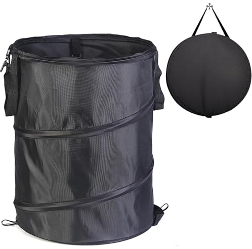 Garden Waste Bag & Camping Trash Can,Collapsible Oxford Cloth Pop-Up Sack with Handles, Reusable Bin for Leaves Rubbish Toys, Ideal for Gardening Hiking Picnics Lawn Care Yard Storage(Black-37L)