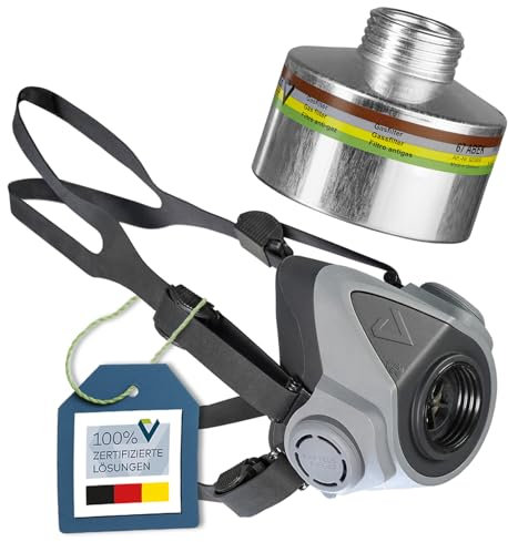 BARTELS RIEGER Atemschutz Starter-Pack – Halbmaske BariMask HF + ABEK Filter – Profi Atemschutzmaske mit Schraubfilter – Wiederverwendbar, komfortabel, Industrie & Handwerk geeignet