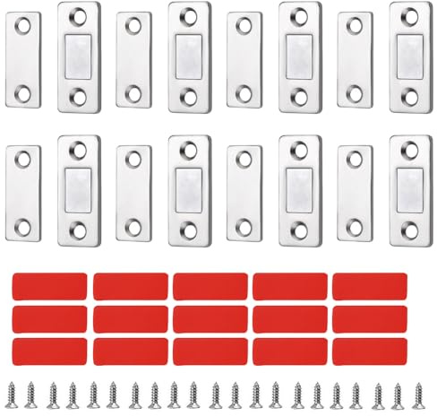 8 Pack Magnetic Door Catch, Ultra Thin Adhesive Cupboard Magnets Drawer Magnetic Closure Strips for Cabinet Wardrobe Closet Sliding Door (Silver)