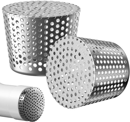 HUAERSICO Dachrinnen Laubschutz, Regenrinnen Laubschutz, Fallrohrschutz Laubfänger, Laubschutzgitter für Fallrohr & Dachrinne, Für Abflussrohre mit einem Innendurchmesser von 73 mm - 80 mm, 2 Stück