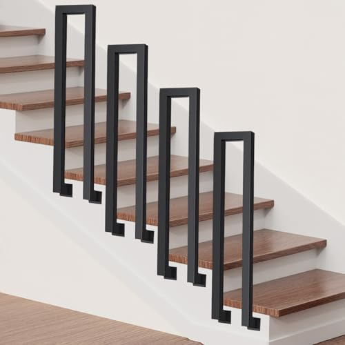 U-förmige Treppengeländer Innen, Treppengeländer Außen Seitliche Montage, Handlauf Treppe Dekorative, Geländer Treppe, Rutschfeste Stiegengeländer für Treppen, Brüstung, Balkon (Schwarz, 75cm)