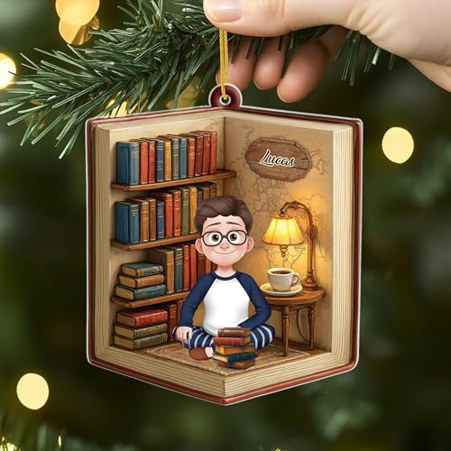 Geschenke Mall Personalisiertes Ornamente - Geschenke Für Leseratten Frauen & Männer - Personalisierte weihnachtsdeko, Geschenke für Leser Buchliebhaber, Bücherregal zubehör, Deko bücher (Modell #2)
