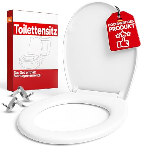 Retoo Toilettendeckel mit Absenkautomatik, WC Sitz, Toilettensitz Klodeckel | Klobrille, 35x45cm, Oval, Soft Close, Schnellverschluss, Widerstandsfähig, inkl. Montagezubehör, Glänzend, Antibakterielle