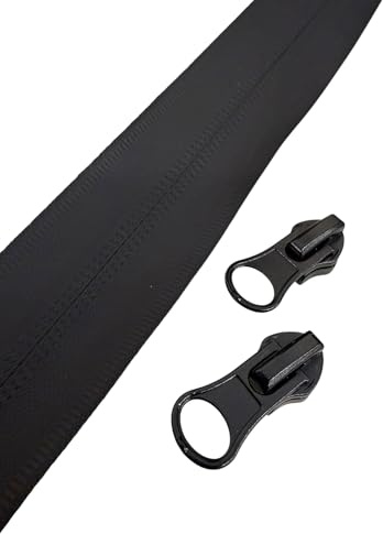 Endlos Reißverschlüsse + Zipper Wasserdicht Reißverschluss Nylon TPU meterware (Schwarz - Matt, 10 Meter + 20 Zipper)