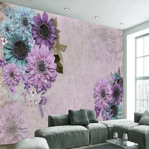 Tzxztt Retro Nostalgic Colourful Beautiful Flowers Hand Painted Modern 3D Wallpaper Premium Textured Silk Neutral Tones Material Ideal for Living Room Bedroom-350cm×256cm
