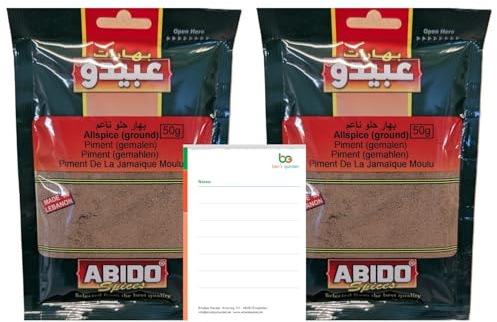 Ben's Garden Bundle: Abido Piment gemahlen 2x50g inkl Notizblock | 100% naturbelassenes Allspice (gemahlener Piment) aus dem Libanon im Doppelpack. Ideal für Fleisch & Gebäck