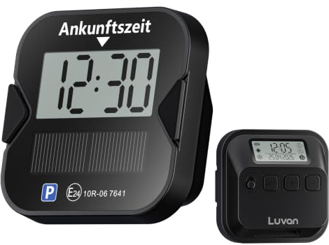 Luvan Elektronische Parkscheibe mit KBA und E-Mark Zulassung, Digitale Parkscheibe mit Doppelanzeigen, Elektrische Parkuhr mit Type-C und Solarladung, Batterielaufzeit von über 5 Jahren