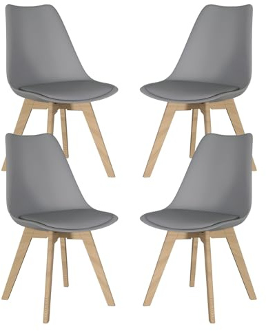 YLGJ&TIDY Conjunto de 4 sillas de Comedor de módem Retro con Asiento almohadillado y Patas de Madera para Cocina, Sala de Estar, Oficina, al Aire Libre (Gris, 4PC)