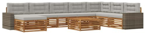 vidaXL Outdoor-Sofagarnitur mit Kissen 9 pcs Natürlich und Hellgrau, Gartenmöbel, modernes Outdoor-Sofa-Set, Akazienholz, modulares Sofa, ideal für Pool und Terrasse