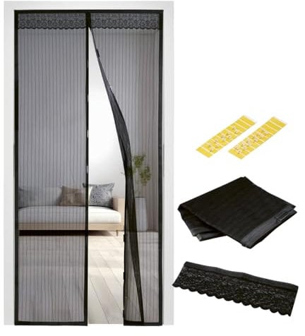 EASYmaxx Moskitonetz für TürenMagic Klick | Mit praktischem Magnetverschluss. Schließt von alleine | Zuschneidbar für alle Türen bis 90 x 210 cm | Einfache Montage ohne Bohren & Schrauben [schwarz]