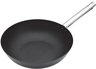 KitchenCraft MasterClass Wok Professionnel en Acier au Carbone Antiadhésif, Compatible Induction, 30 cm