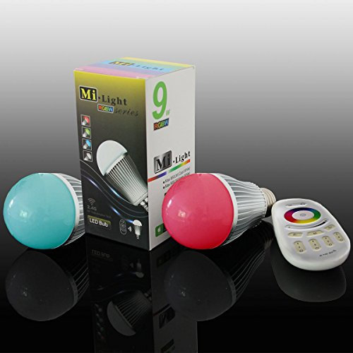 2 x WiFi LED Lámpara Original milight® Color RGB de luz blanca cálida, 9 W, E27, intensidad regulable, con 4 Zona mando a distancia, cambio de color la bombilla