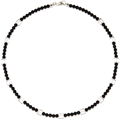 Onyx Schmuck (Halskette) Onyx Kette mit Bergkristall Würfel Größe ca. 6 mm Verschluss 925er Sterling-Silber Modellnummer 1083