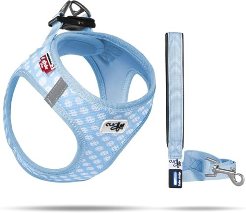 Vest Harness Air-Mesh Skyblue-Circles M & Leash L