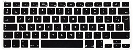MMDW Clavier Français AZERTY EU/UK pour Macbook Pro 13 Pouces, 15 Pouces (avec ou sans écran Retina, version 2015 ou ancienne) vieux MacBook Air 13 Pouces European/ISO Clavier en Silicone Noir