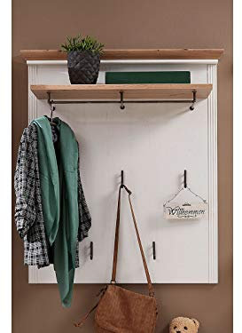 möbelando Garderobenpaneel Wandgarderobe Garderobe Hängegarderobe Flurmöbel Jillana II Pinie hell/Artisan Eiche