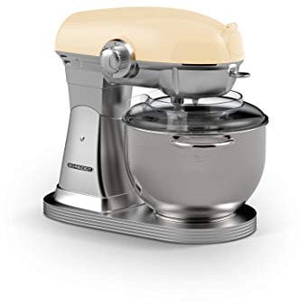 SCHNEIDER SCFP57CR , Robot pâtissier Vintage , Bol inox 5,7 litres , 10 vitesses , Puissance 1500 watts , Mouvement planétaire , Couvercle anti éclaboussures , Pieds ventouses , Crème