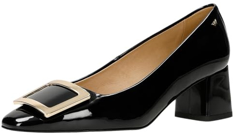 Schwarz Lackierte Damen Pumps mit Goldschmuck, 35141-31, sc schwarz, 40 EU