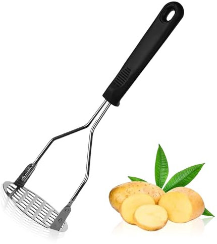 Potato Masher Stainless Steel Potato Ricer with Soft Grip Non-Slip Handle, Kitchen Non-Stick Food Masher for Mashed Potatoes, Baby Food, Jam, Vegetable & Fruits