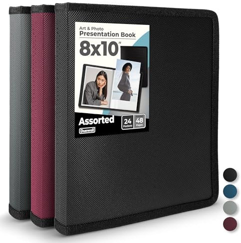 Dunwell 8x10 Photo Album Binder - (Assorted, 3 Pack), 24 Pocket Bound Presentation Book, Each Displays 48 Photos, Presentation Binder with Poly Sheet Protectors for 8 x 10” Pictures, Art Portfolio