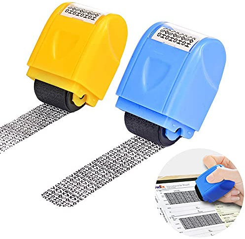 Identität Diebstahl Prävention Rollstempel, 2 Stück Datenschutz Breiter Stempel, Sicherheit Textschwärzer Camouflage für Privatsphäre, Schützt Ihre ID und Vertrauliche Daten