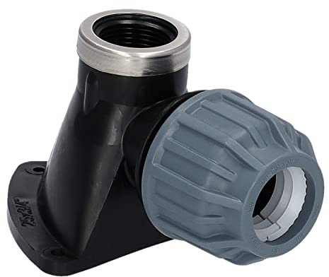 STEMAX-Wassertechnik: PP-Klemmverbinder, Winkel 90° klemm x IG mit Wandscheibe, PN16, Trinkwasserzertifiziert, DVGW (25mm x 3/4)