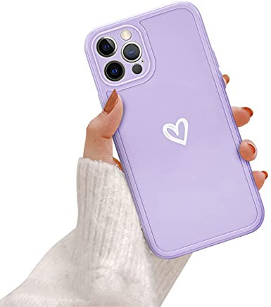 Newseego Compatible for iPhone 12 Pro Case,Heart Silicone Case Cute Love-Heart Simple Pattern Phone Case for Grils Shockproof Full Protective Case for iPhone 12 Pro-Purple