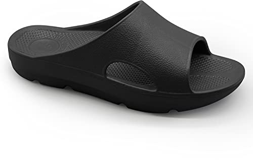 Pure Stride Therapeutic Slides, Orthotic Sandals for Plantar Fasciitis, Metatarsal and Heel Spurs, for Pain Relief and Arch Support of Feet - Black, Men’s Size 10/Women’s Size 11