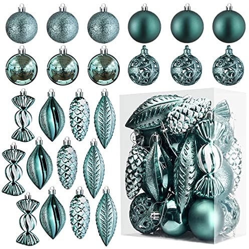Pfauengrüne Weihnachtskugel Ornamente für Weihnachten Dekorationen - 24 Stück Weihnachtsbaum bruchsichere Ornamente mit Aufhängeschlaufe für Weihnachten und Party Dekoration