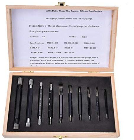 Shipenophy Measuring Tool, 10Pcs Thread Plug Gage High Accuracy Double-End Through-Stop Measurement Hand Tool Thread Plug Gauge(Metric thread)