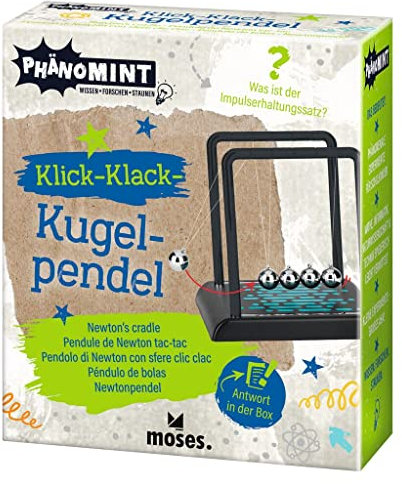 moses. PhänoMINT klick-Klack-Kugelpendel, Lernspielzeug Pendel für Kinder, aus Kunststoff und Stahl, Pendel Gadget mit Metallkugeln, Ballpendel, 30333, Schwarz, Mittel