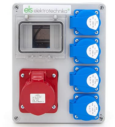 ELS Elektrotechnika Steckdosenverteiler Baustromverteiler Wandverteiler Leer Leergehäuse Schuko Steckdosen 4x230V und 1 x CEE 16A zur Nachrüstung mit modularen Geräten, Verkabelt, für Innen und Außen