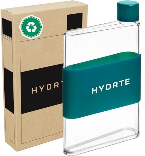 Hydrte | The Flat Water Bottle | Leakproof Flat | BPA Free Plastic | The Ultimate Handbag Thin Water Bottle | Fits Into Any Bag (350ml, Aqua Teal)