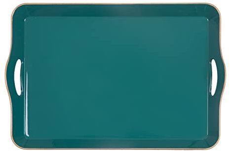 MAONAME Melamin-Serviertablett mit Griffen, grünes modernes dekoratives Tablett, rechteckiges Kunststofftablett für Couchtisch, großes Ottoman-Tablett für Schlafzimmer, Wohnzimmer, 43,2 x 30 x 5,1 cm