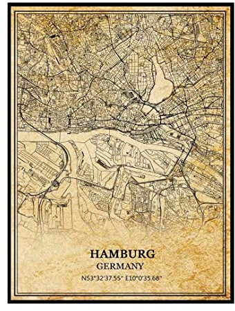 Hamburg Deutschland Wandkunst, Vintage-Druck, Poster, Leinwand, Karte, Kunstwerk, Reise, Souvenir, Geschenk, Heimdekoration, ungerahmt 9x11 inches