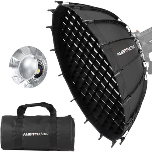 AMBITFUL Supporto Bowens per studio fotografico grandangolare da 60 cm, con griglia a nido d'ape, per flash e monoluce, colore: argento