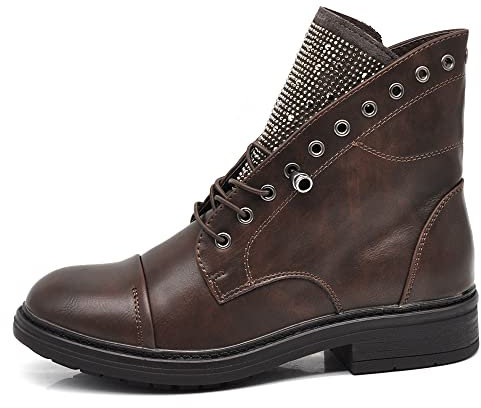 IF Fashion Stivaletti Stivali Invernali Scarpe da Donna Lacci Anfibi Strass IF163 Brown 38