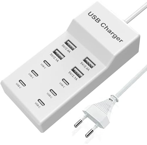 Estación de Carga USB C, Base de 10 Puertos Con 6 Puertos USB-C, Cargador Multipuerto de 50W Compatible Con iPhone 12-16, Samsung S22-S24, Teléfonos, Reloj, Tablet, Auriculares