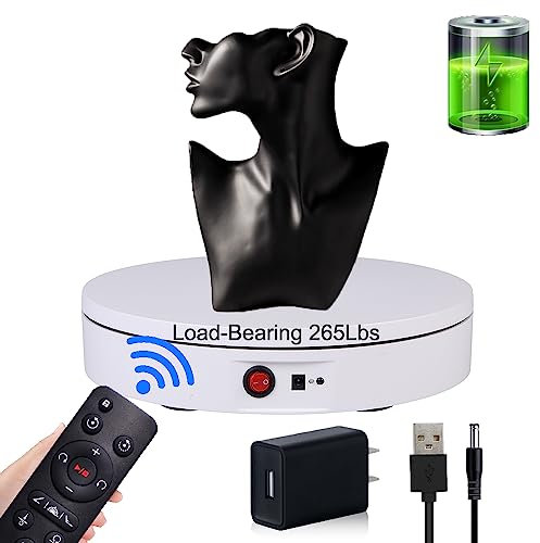 JAYEGT Motorized Rotating Display Stand,360 Degree Electric Rotating Photography Turntable for Products Display,Video Show, Live Show,Remote Control (White / 11.8inch / 265 Lbs Load/Rechargeable)